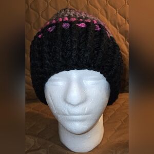Handmade Black and Pink Chunky Knit Beanie